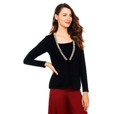 Joan Rivers Pearl Accent Cardigan and Shell Duette - A228383