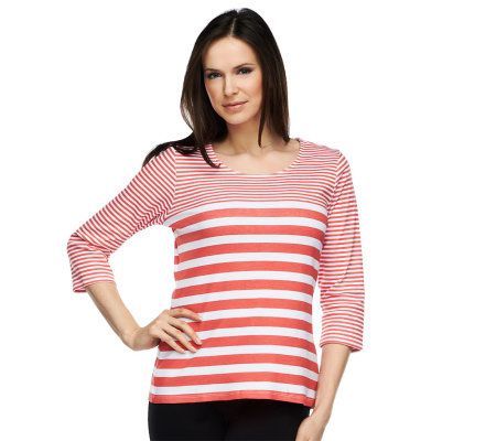 Liz Claiborne New York 3/4 Sleeve Scoop Neck Striped T-Shirt