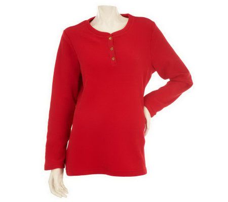 As Is Denim & Co. Long Sleeve Fleece Henley Tunic with Snaps - A235683