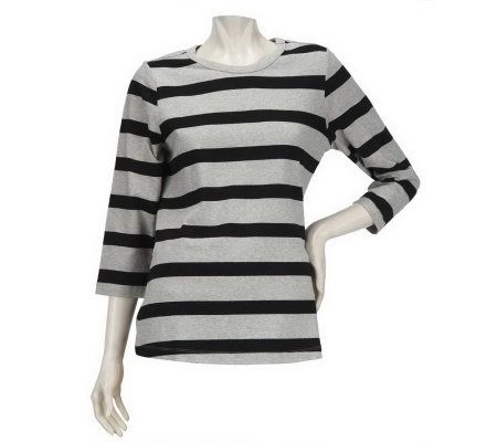 As Is Denim & Co. 3/4 Sleeve Crew Neck Heather Stripe Knit Top - A236283