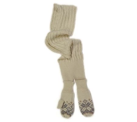 Muk Luks Snowflake Cable Scarf with Mitten Ends - A320483