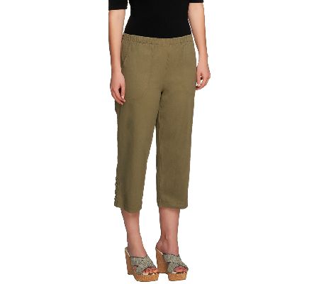 Denim & Co. Original Waist Stretch Twill Capri Pants w/Button Detail - A80083