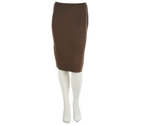 Linea by Louis DellOlio Ribbed Knit Pull-on Pencil Skirt - A09484