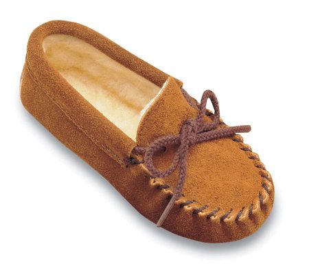 Minnetonka Childrens Pile Lined Suede Slippersw/Tie sz.11-3 - A140484