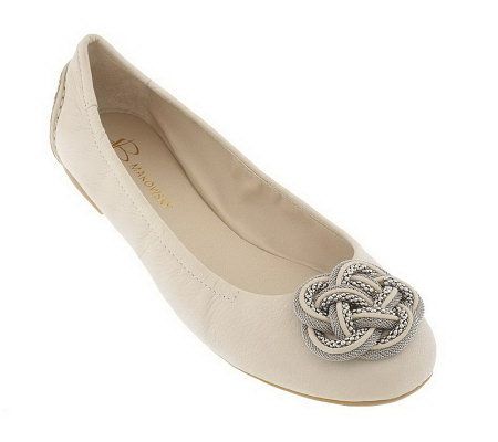 B. Makowsky Leather Ballet Flats w/ Mesh Woven Ornament - A213484