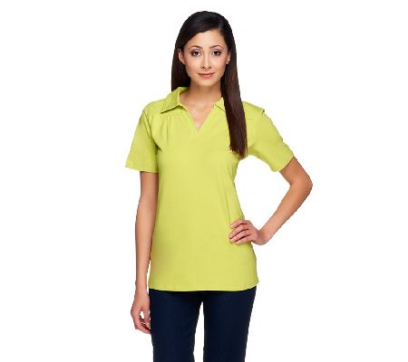 Denim & Co. Essentials Short Sleeve Split Neck Polo Shirt - A215184