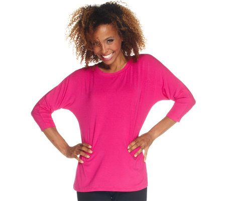Isaac Mizrahi Live! Jewel Neck 3/4 Dolman Sleeve Knit Top - A217384