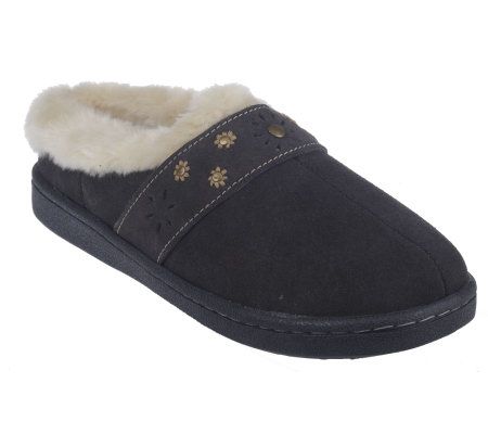Clarks Daisy Clog Suede&Faux Fur Slippers w/ Stud Details - A217684