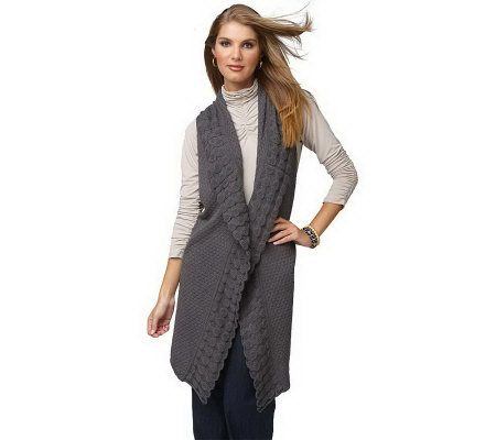 Motto Textured Open Front Long Vest w/Shawl Collar - A218984