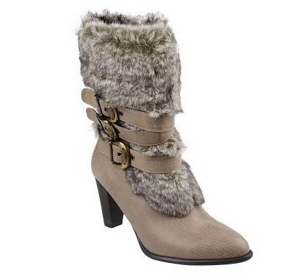KathyVanZeeland Faux Fur Boots w/Buckle Detail - A219484