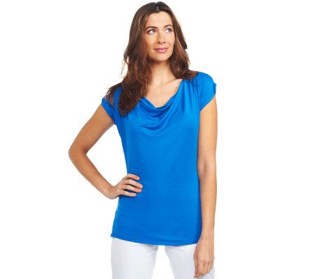 Liz Claiborne New York Drape Neck Knit Top with Shirring Detail - A221584