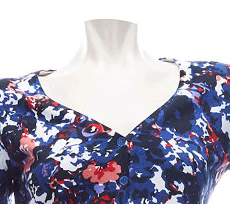 Dennis Basso Floral Print V-Neck Button Front Cardigan