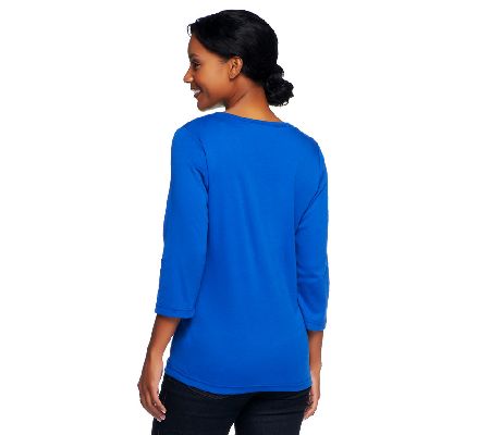 Quacker Factory 3/4 Sleeve Knit T-shirt w/ Abstract Sequin Design