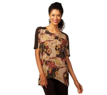 George Simonton Status Print Woven Front Shirt with Knit Back - A226284