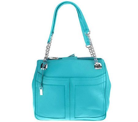 B. Makowsky Leather Tech Tote with Chain Shoulder Straps - A228984
