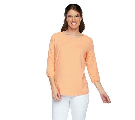 Liz Claiborne New York 3/4 Sleeve Knit T-Shirt w/ Shirring Detail - A230884