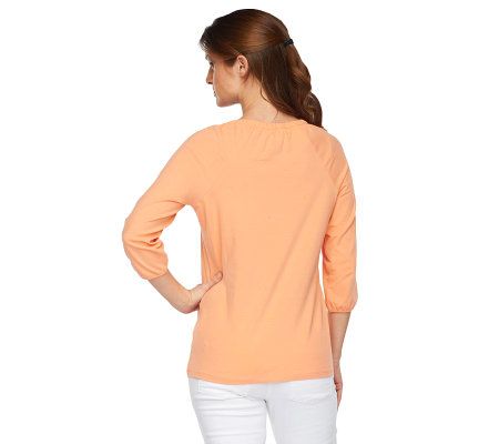 Liz Claiborne New York 3/4 Sleeve Knit T-Shirt w/ Shirring Detail