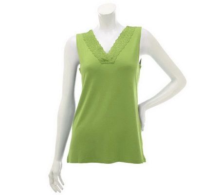 Susan Graver Rayon Stretch Sleeveless Tank with Lace Neckline - A231584