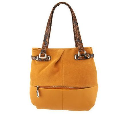As Is B. Makowsky Suede & Leather Tote Bag with Embossed Trim - A234384