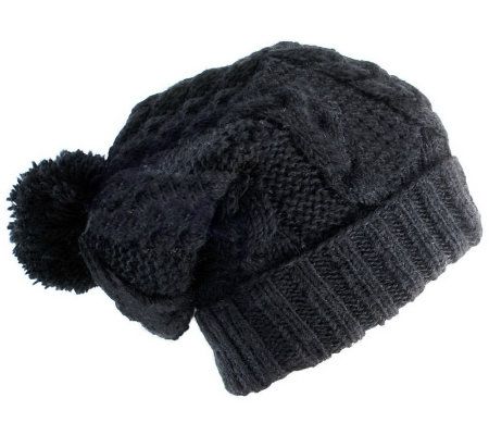 Nirvanna Cable Knit Slouch with Pom-Pom and Fleece - A326284