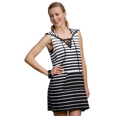 Dotti Draw The Line Laced Up Striped Hoodie Cover-Up - A327184