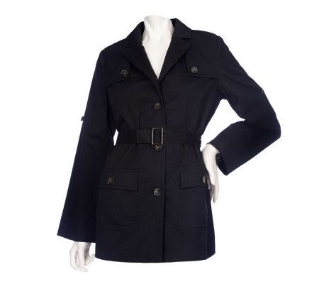 Dennis Basso Stretch Sateen Safari Jacket with Roll Tab Sleeves - A213385