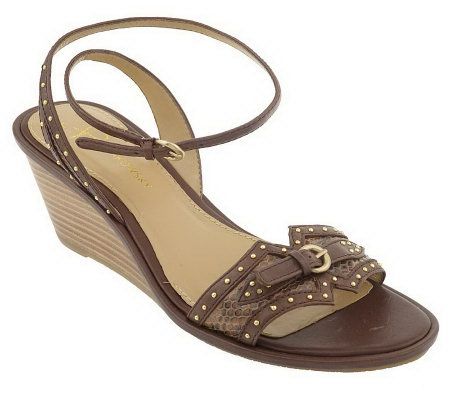 B. Makowsky Leather Snake Embossed Wedge Sandals - A215585