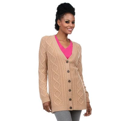 Isaac Mizrahi Live! 2-Ply Cashmere Fisherman Cardigan - A217085