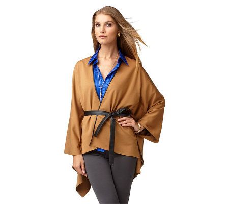 LOGO by Lori Goldstein Cape with Faux Leather Details - A218385