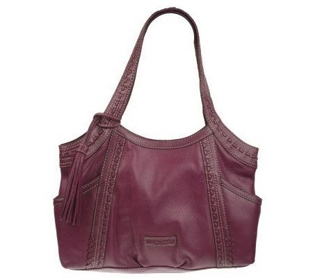 Tignanello Pebble Leather Shopper w/Lacing Detail and Tassel - A219085