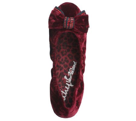 KathyVanZeeland Velvet Flats with Bow and Stud Detail