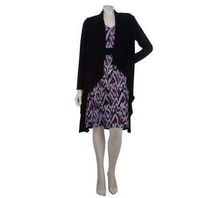 Kelly by Clinton Kelly Blurred Ikat Print Dress & Cardigan Duet - A221685
