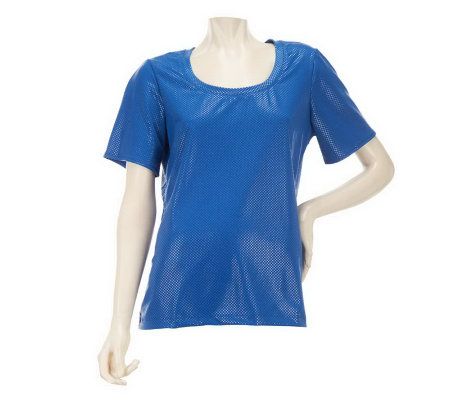 Susan Graver Textured Knit U-neck Top with Short Sleeves - A222185