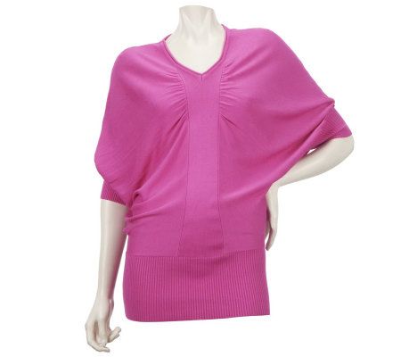 Motto Dolman Sleeve V-Neck Draped Sweater - A222785