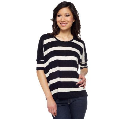 K-DASH by Kardashian Scoopneck Striped Sweater with Pocket - A224085