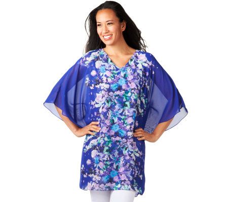 Mark of Style by Mark Zunino V-neck Placed Floral Print Caftan - A224785