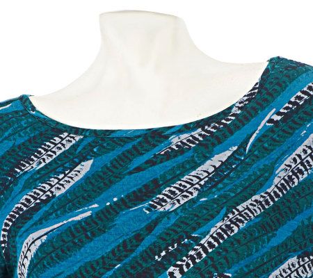LOGO by Lori Goldstein Feather Print Knit Top with Hi-Low Hem