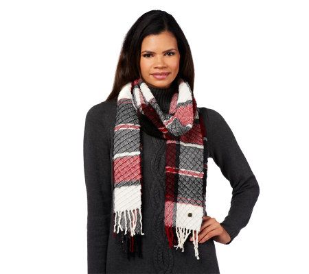 Liz Claiborne New York Plaid Textured Scarf with Fringe - A228585