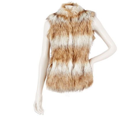 Dennis Basso Striped Tipped Faux Fur Vest with Knit Side Panels - A229285