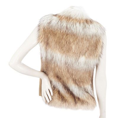 Dennis Basso Striped Tipped Faux Fur Vest with Knit Side Panels