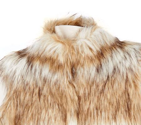 Dennis Basso Striped Tipped Faux Fur Vest with Knit Side Panels