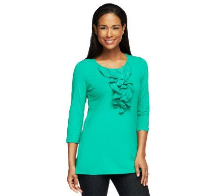 Isaac Mizrahi Live! 3/4 Sleeve Knit Tunic with Ruffle Detail - A229985