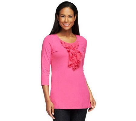 Isaac Mizrahi Live! 3/4 Sleeve Knit Tunic with Ruffle Detail - A229985