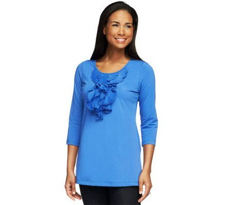 Isaac Mizrahi Live! 3/4 Sleeve Knit Tunic with Ruffle Detail - A229985