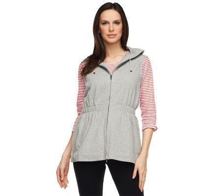 Liz Claiborne New York Zip Front Hooded French Terry Vest - A230885