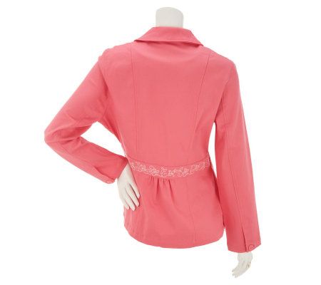 Denim & Co. Stretch Twill Floral Embroidered Jacket