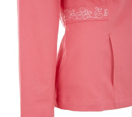 Denim & Co. Stretch Twill Floral Embroidered Jacket