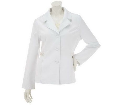 Denim & Co. Stretch Twill Floral Embroidered Jacket - A231885