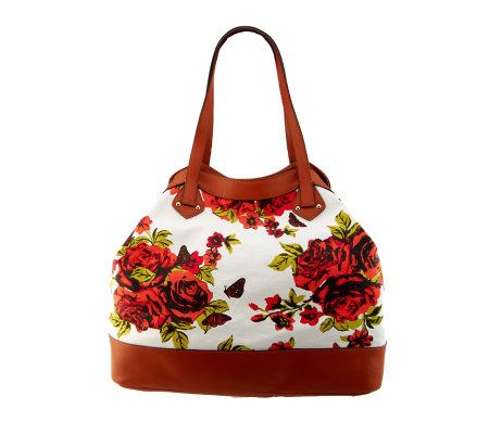 Isaac Mizrahi Live! Bridgehampton Floral Canvas Tote w/Turnlock
