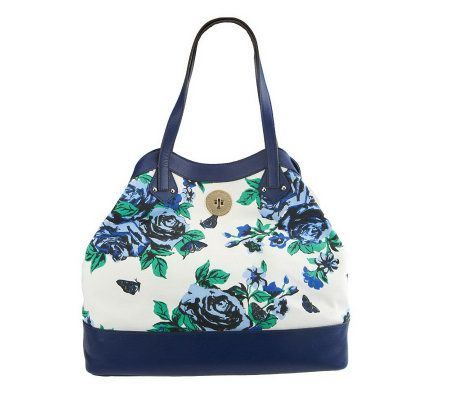 Isaac Mizrahi Live! Bridgehampton Floral Canvas Tote w/Turnlock - A233085